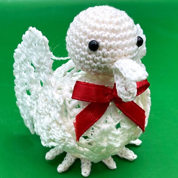 Set 4 Vintage Crochet Bird Ornament Handmade Dove 1980s White Xmas Holiday Décor - Picture 6 of 9